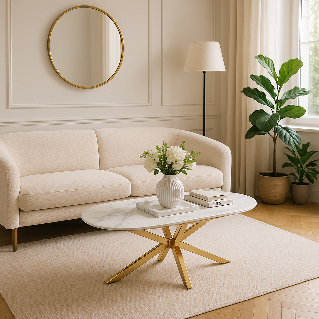 Table basse MANON Gold Céramique Marbre Blanc #couleur_marbre_blanc