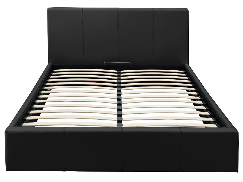Lit coffre 2 places  BASTIEN simili cuir NOIR 140x190 cm sommier inclus