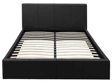Lit coffre 2 places  BASTIEN simili cuir NOIR 140x190 cm sommier inclus