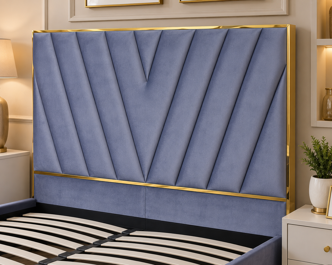 Lit adulte VERA 140x190 cm en velours gris avec sommier intégré