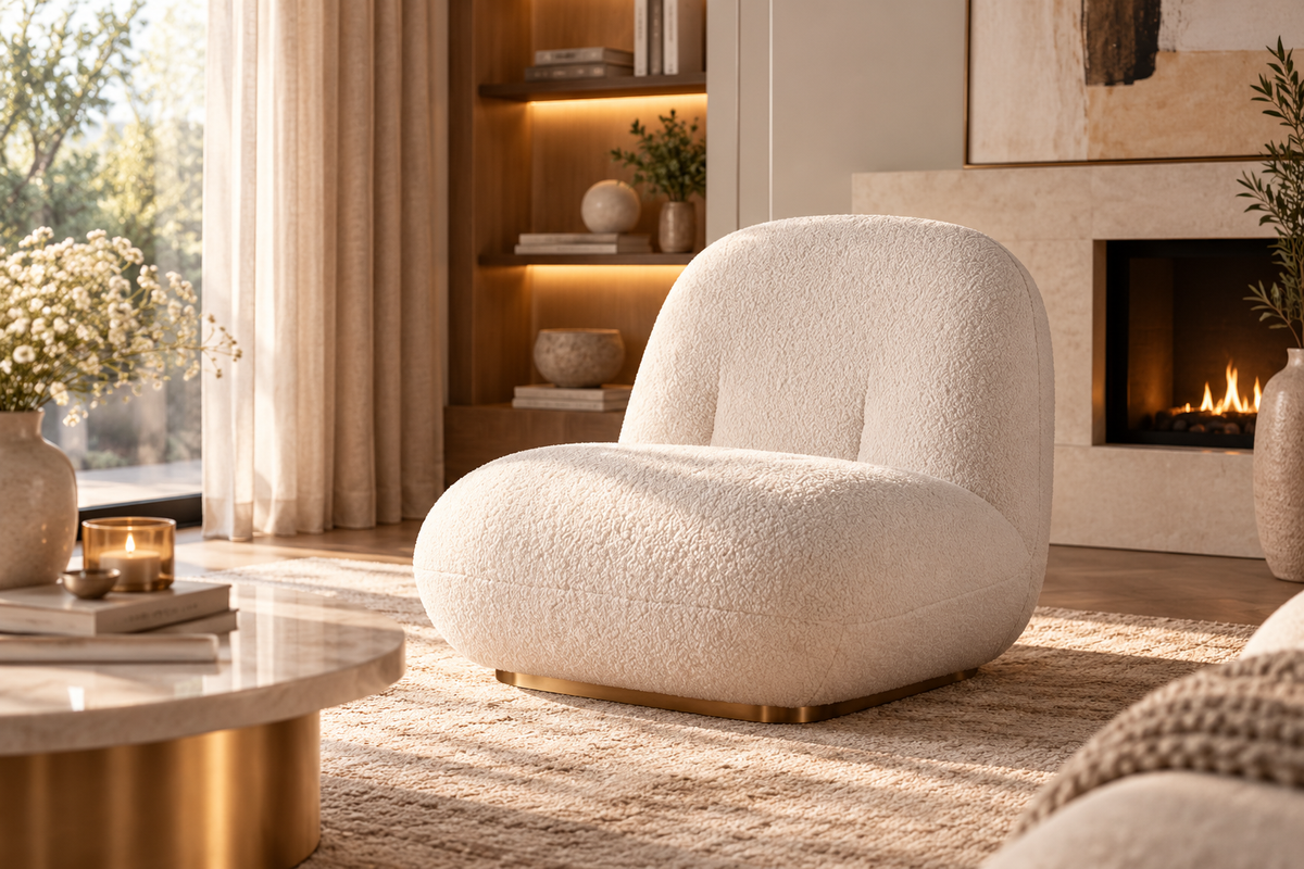 Fauteuil Fauteuil LOVING – Métal Gold & Doudou Blanc – 70x100x70 cm