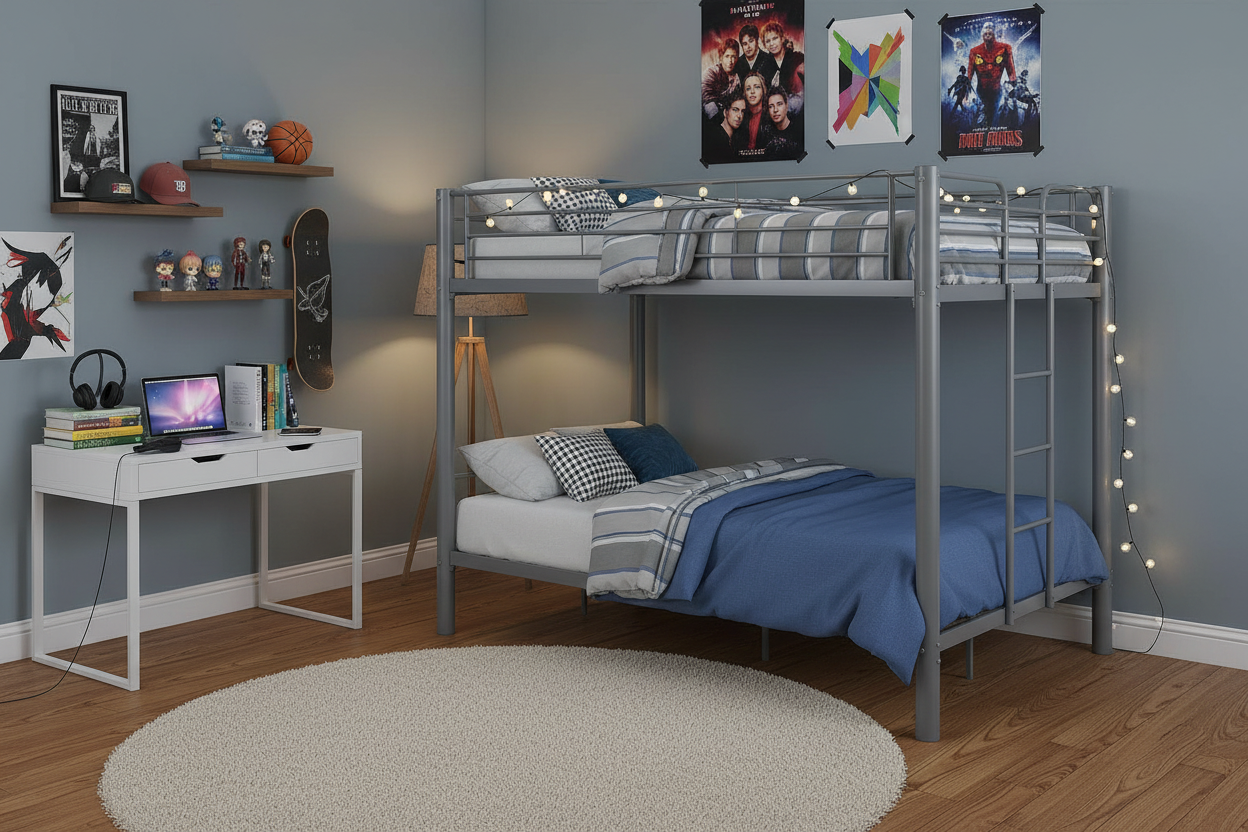 Lit superposé 4 personnes métal gris 140x190 cm COLOSSE