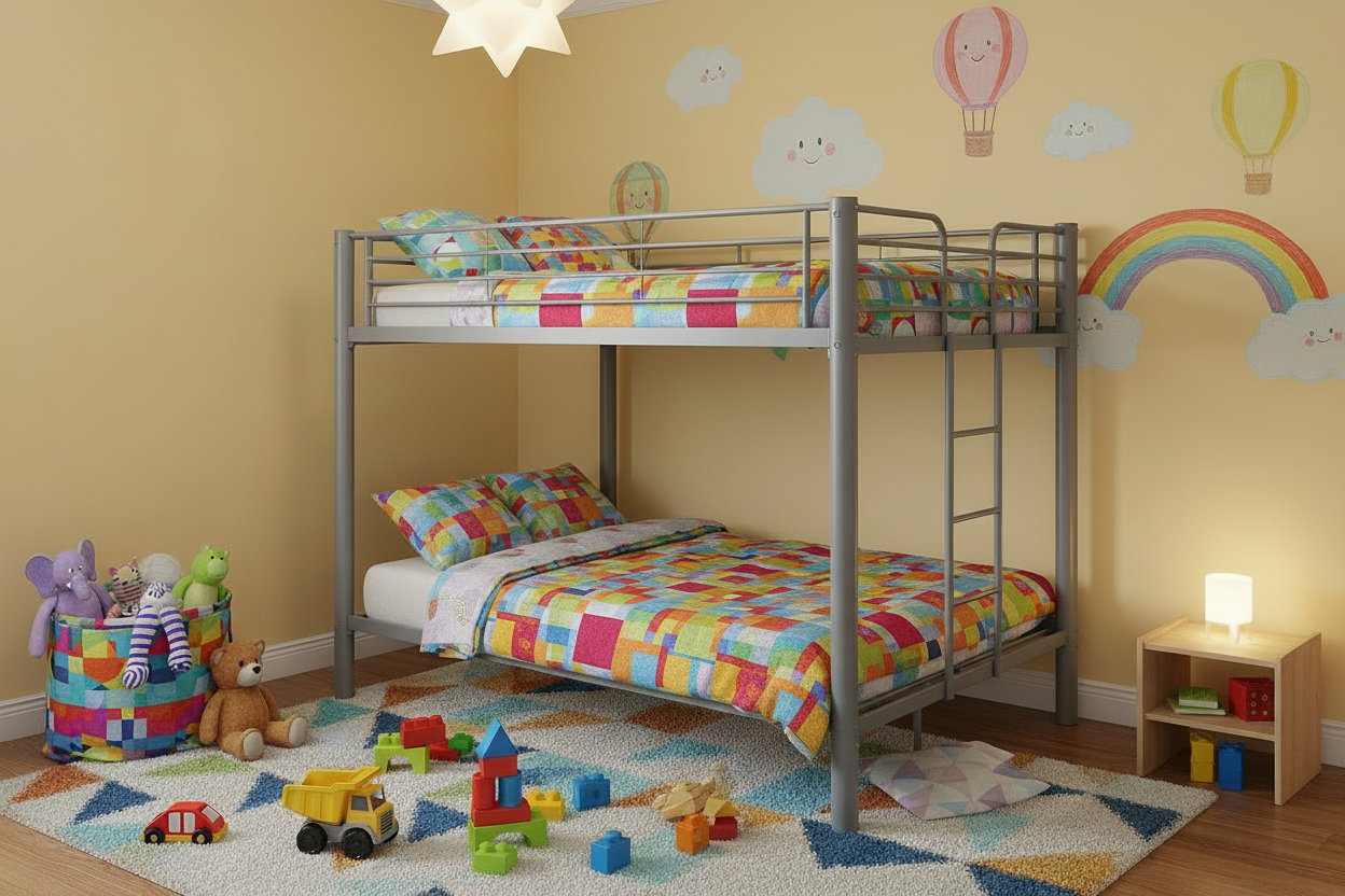 Lit superposé 4 personnes métal gris 140x190 cm COLOSSE