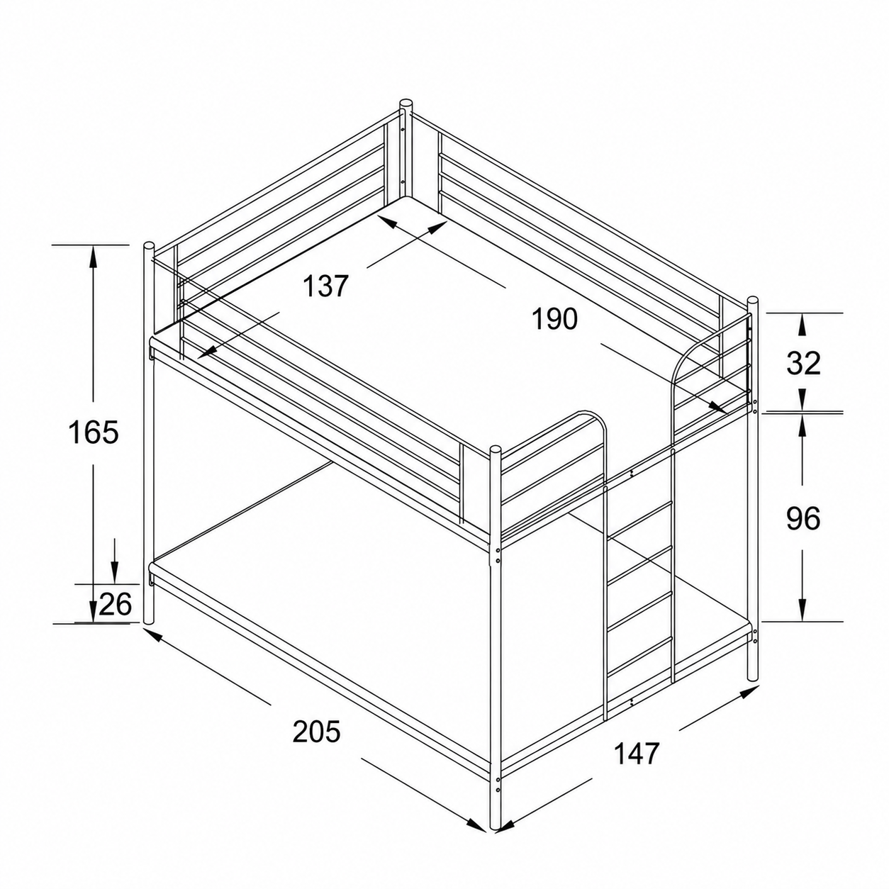Lit superposé 4 places métal noir 2x140x190 cm sommier inclus COLOSSE