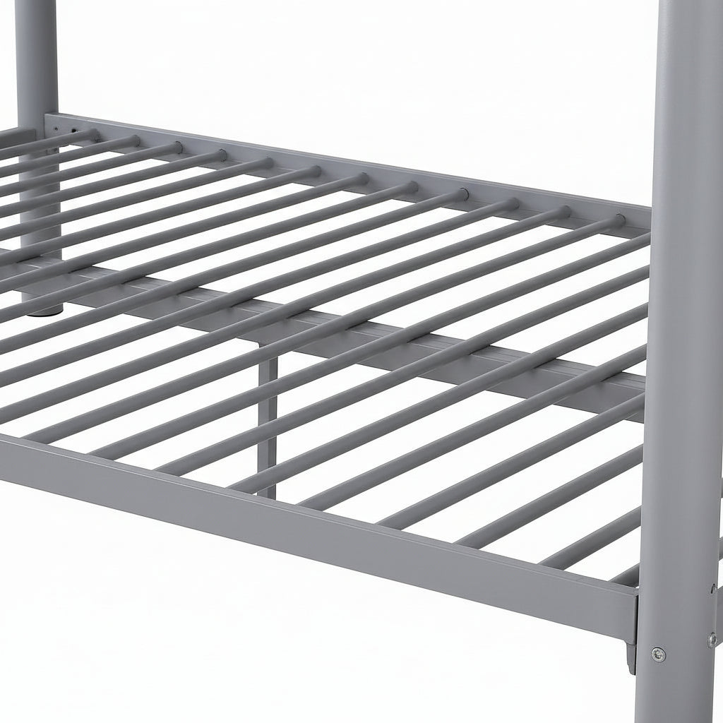 Lit superposé métal gris 4 places 140x190 cm + matelas et sommier inclus  COLOSSE