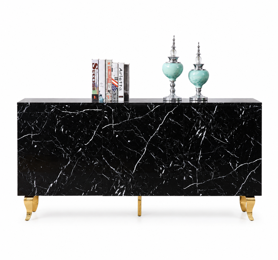 Buffet BAROQUE laqué marbre 3 portes 160x40x80 cm