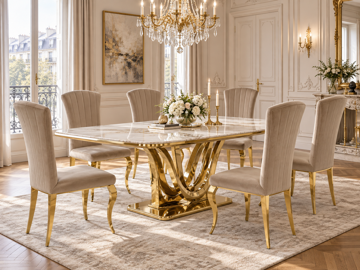 Lot de 6 Chaises baroque LOUIS Gold Velours Moka
