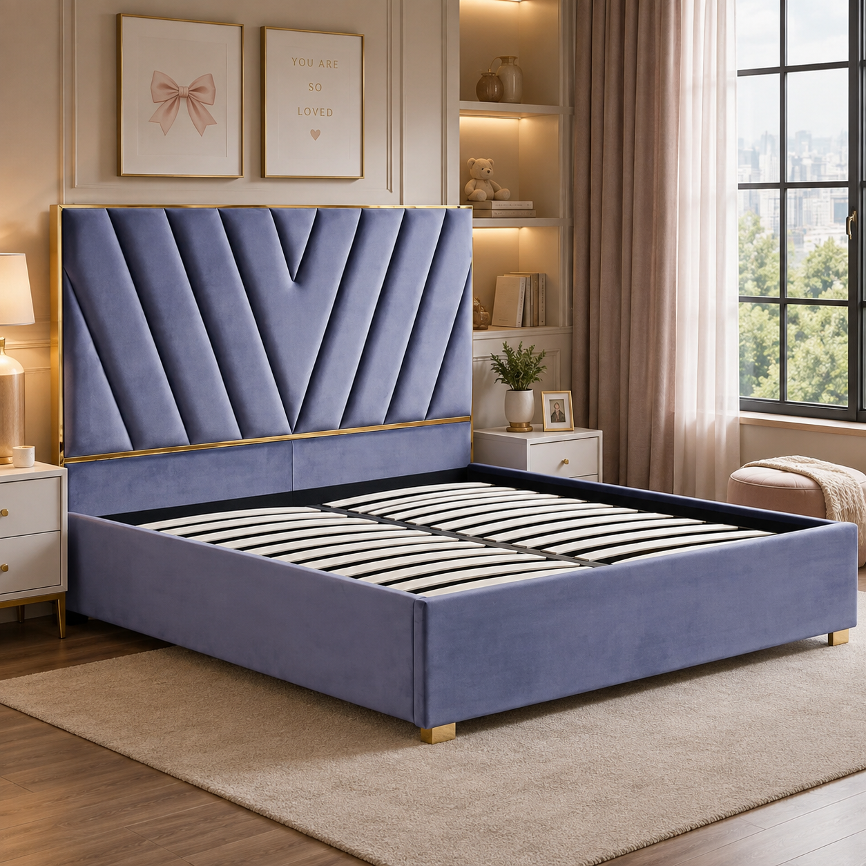 Lit adulte VERA 140x190 cm en velours gris avec sommier intégré
