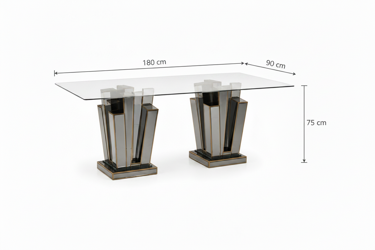 Table à manger GALAXY miroir plateau transparent