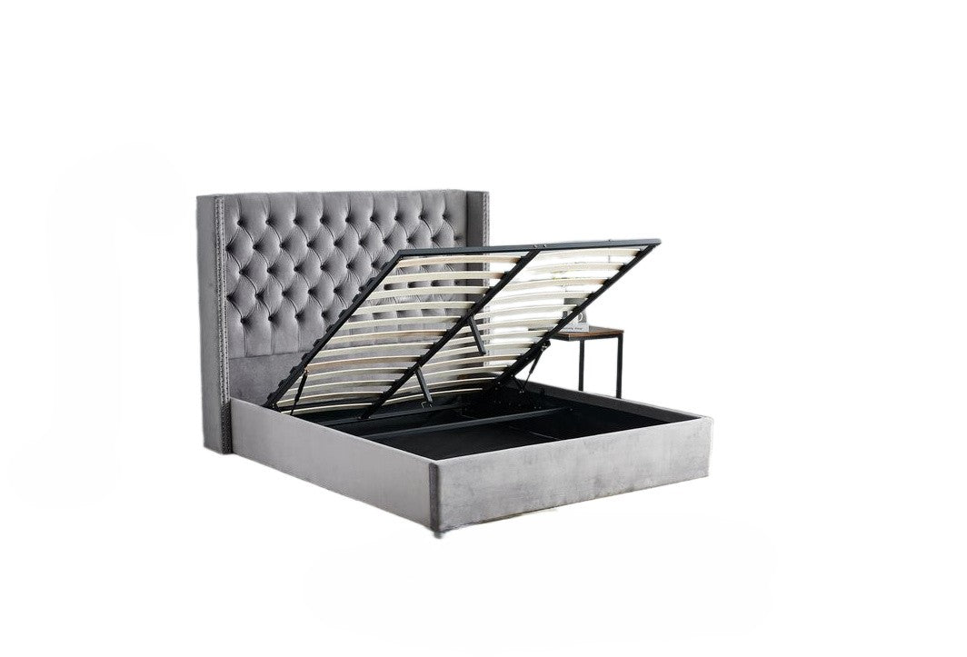 Lit COFFRE 2 places 140X190 cm cm CLOUTE velours