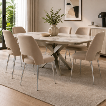 Lot de 4 chaises AVA Chrome en Velours - Taupe