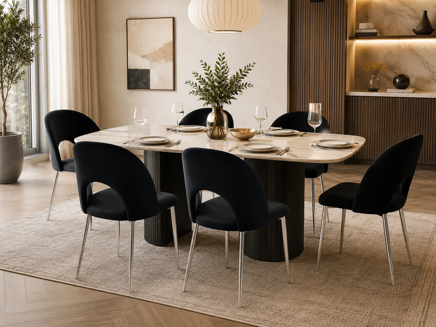 Lot de chaises TEDDY Chrome velours #couleur_noir