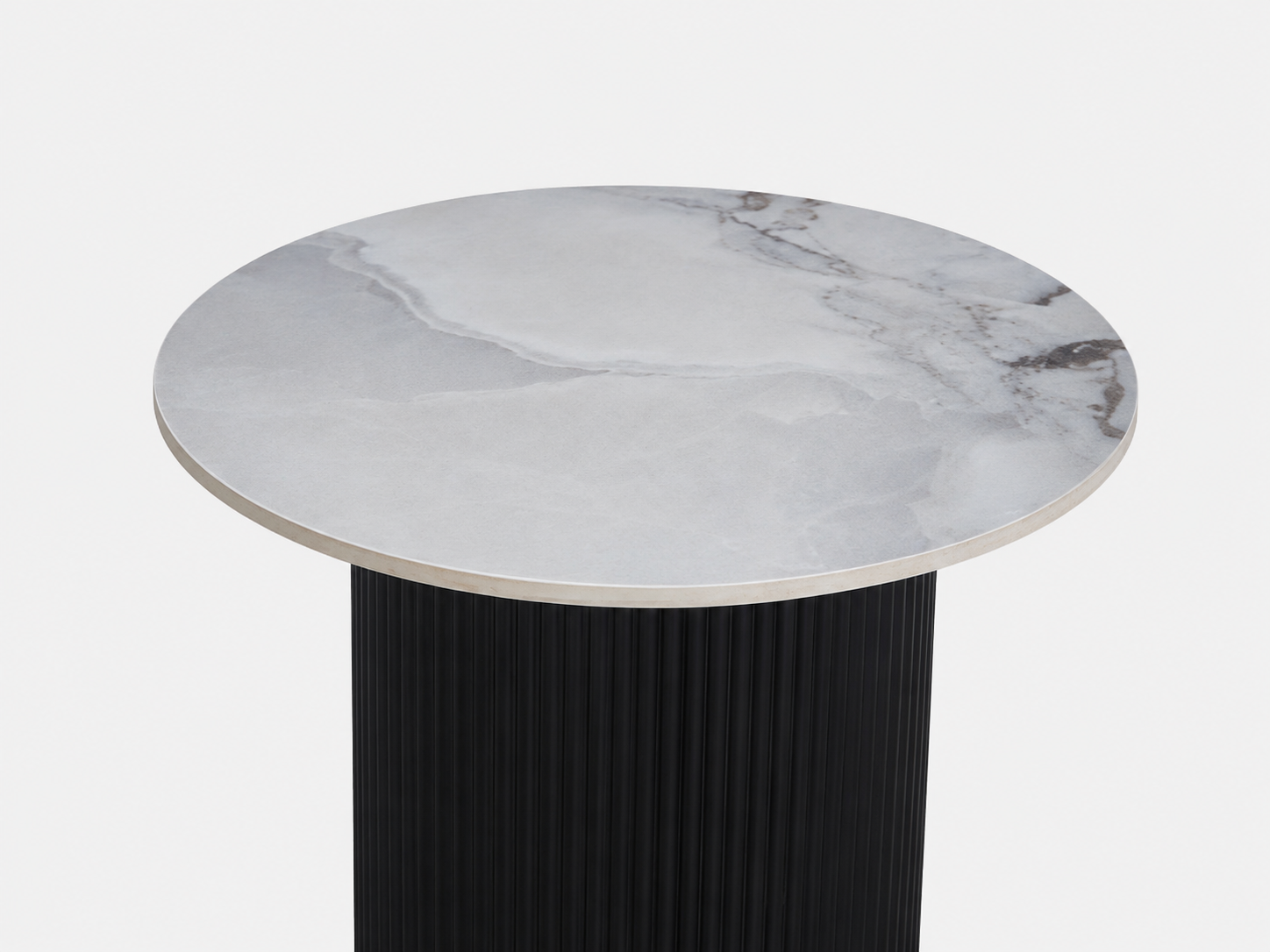Guéridon VALMY Pieds Noirs & Plateau Céramique Ø50 cm #couleur_marbre_gris