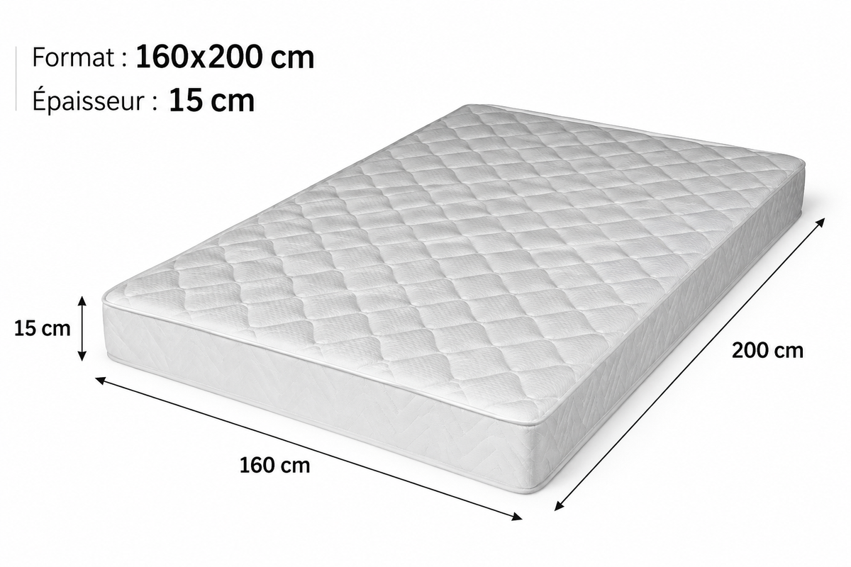 Matelas Mousse – Épaisseur 15 cm – 160 x 200 cm