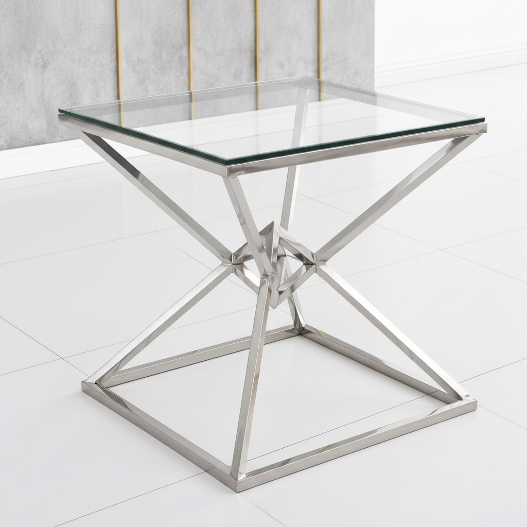 Guéridon PYRAMIDE Chrome Transparent 55x55x H55 cm #couleur_transparent