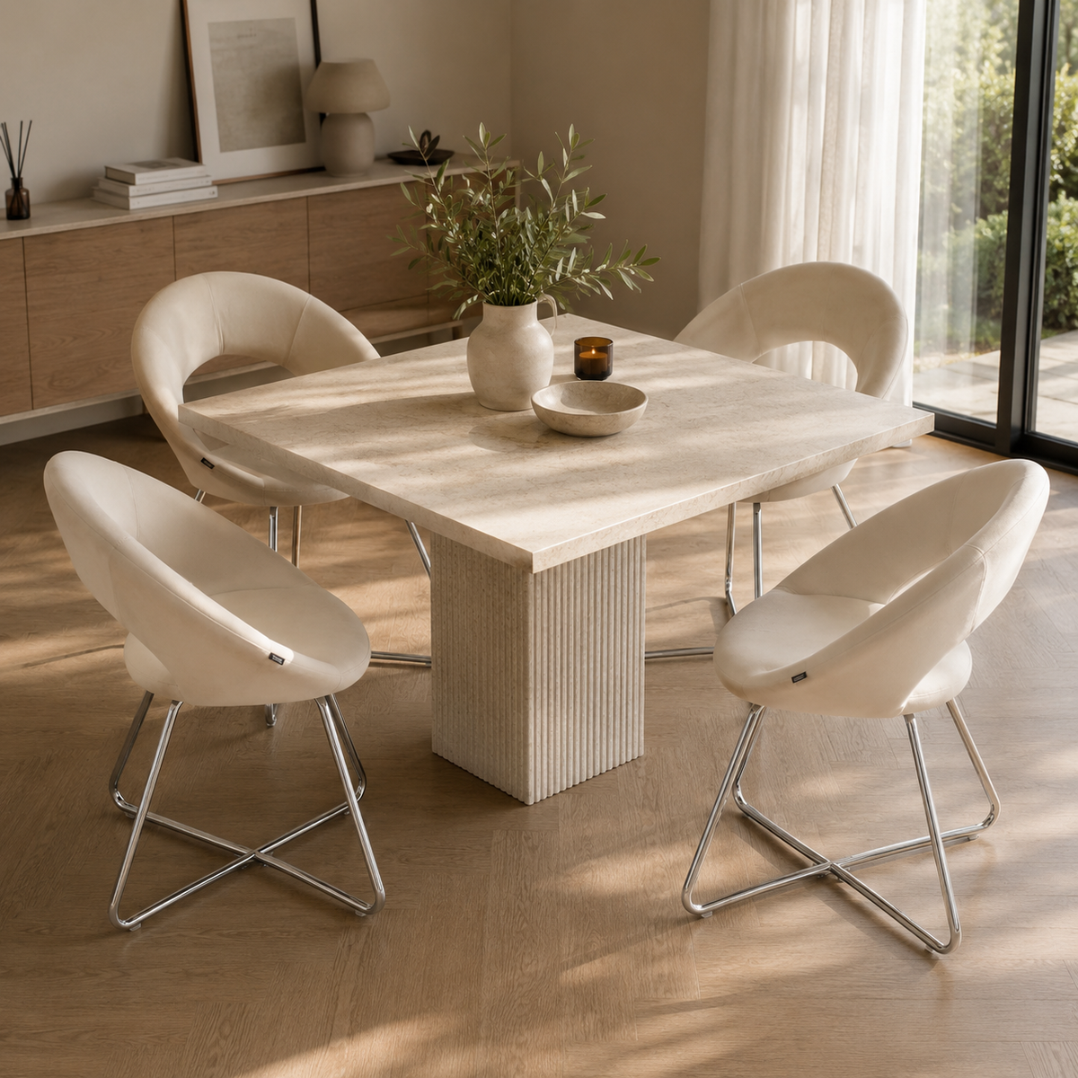 Lot de 4 Chaises BUBBLE Chrome velours - écru