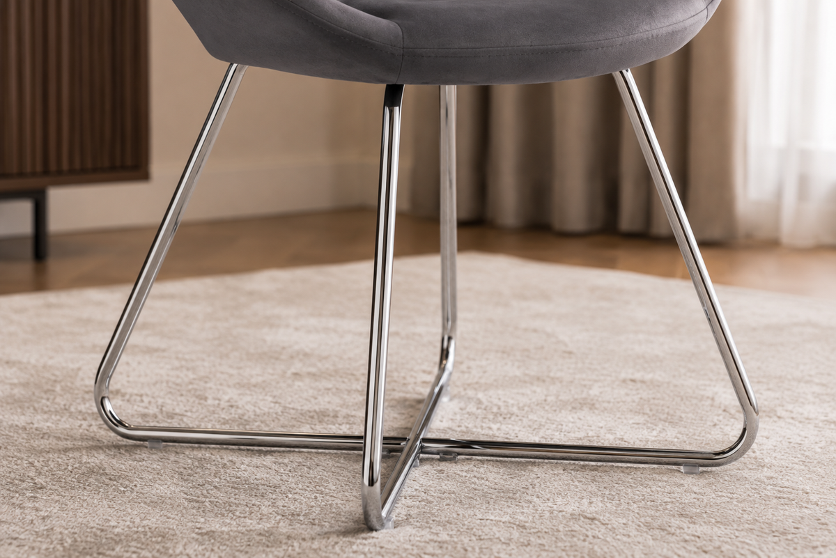 Lot de 4 Chaises BUBBLE Chrome velours - Gris