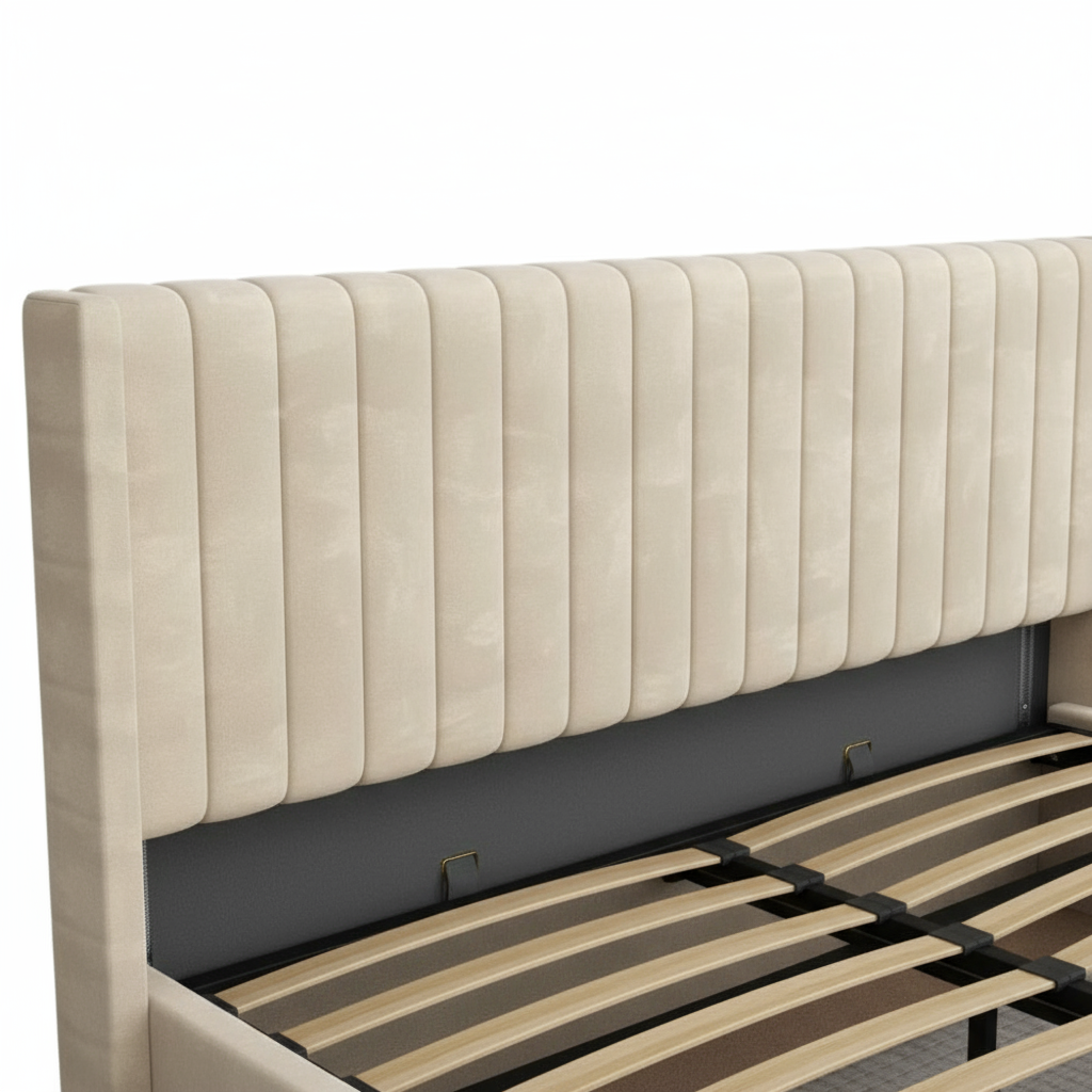 LIT COFFRE CAMILLE en velours BEIGE 160X200CM