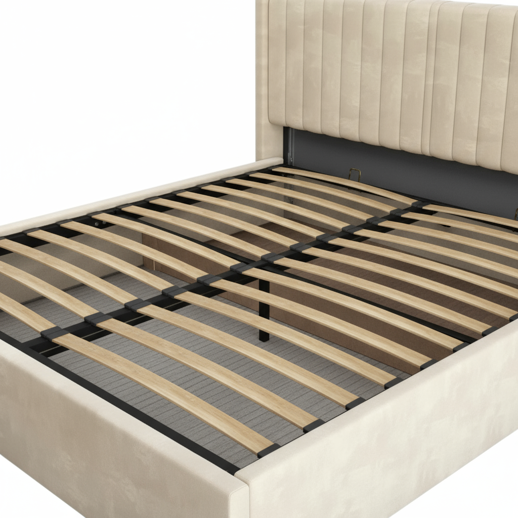 LIT COFFRE CAMILLE en velours BEIGE 160X200CM