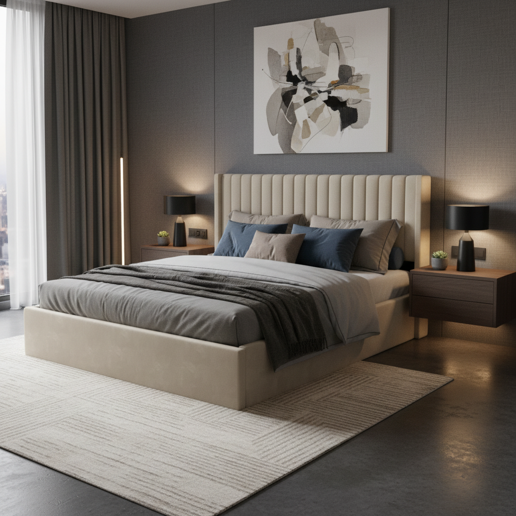 Lit coffre velours beige sommier inclus 160x200 cm CAMILLE