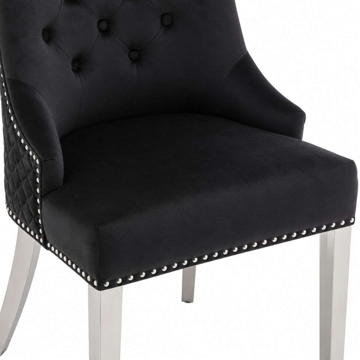 Lot de 2 chaises ANNEAU matelassée et cloutée Chrome velours - Noir