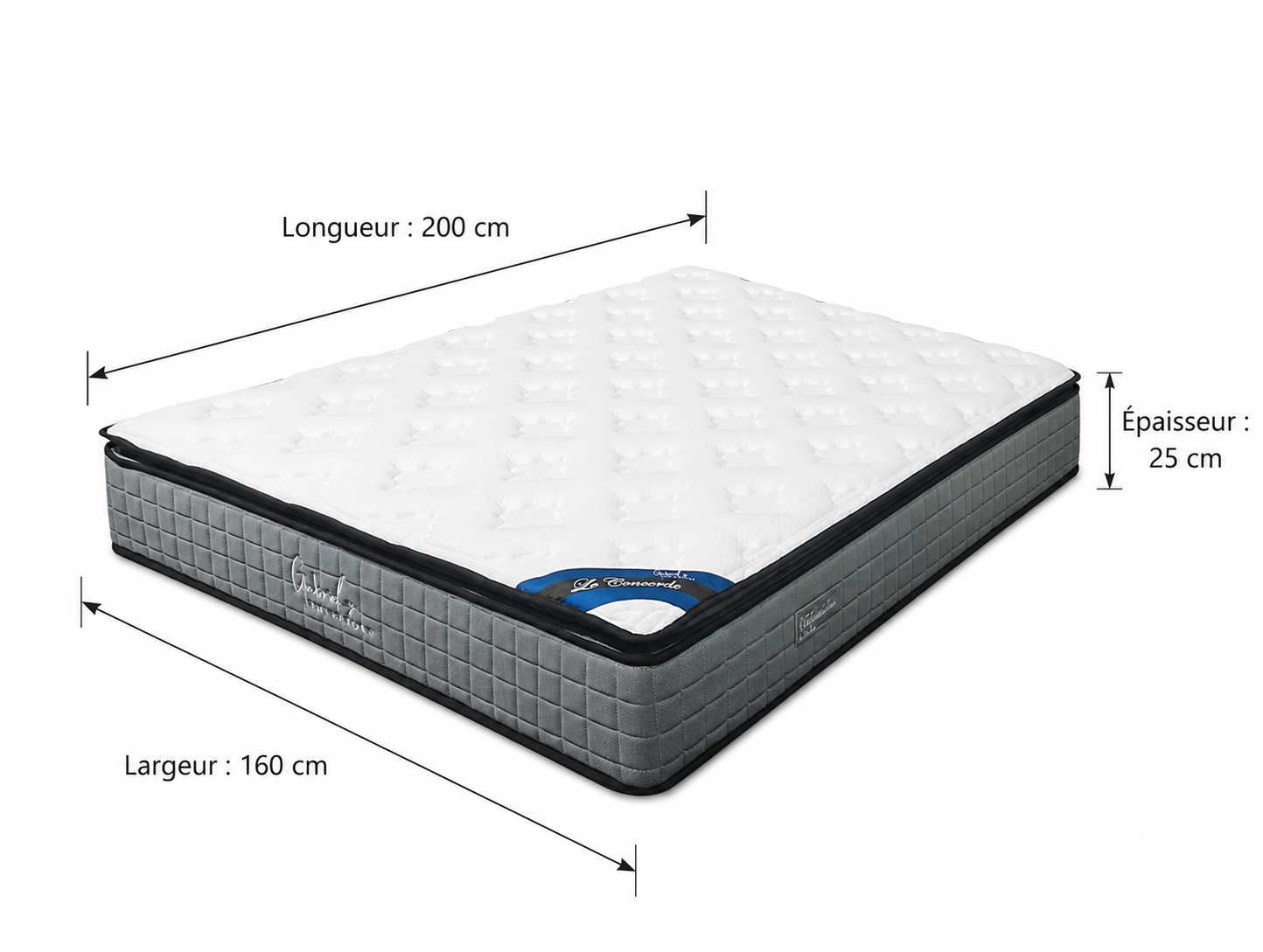 Matelas LE CONCORDE à Ressorts Ensachés – 160x200x25 cm – Grand Confort & Soutien Ferme