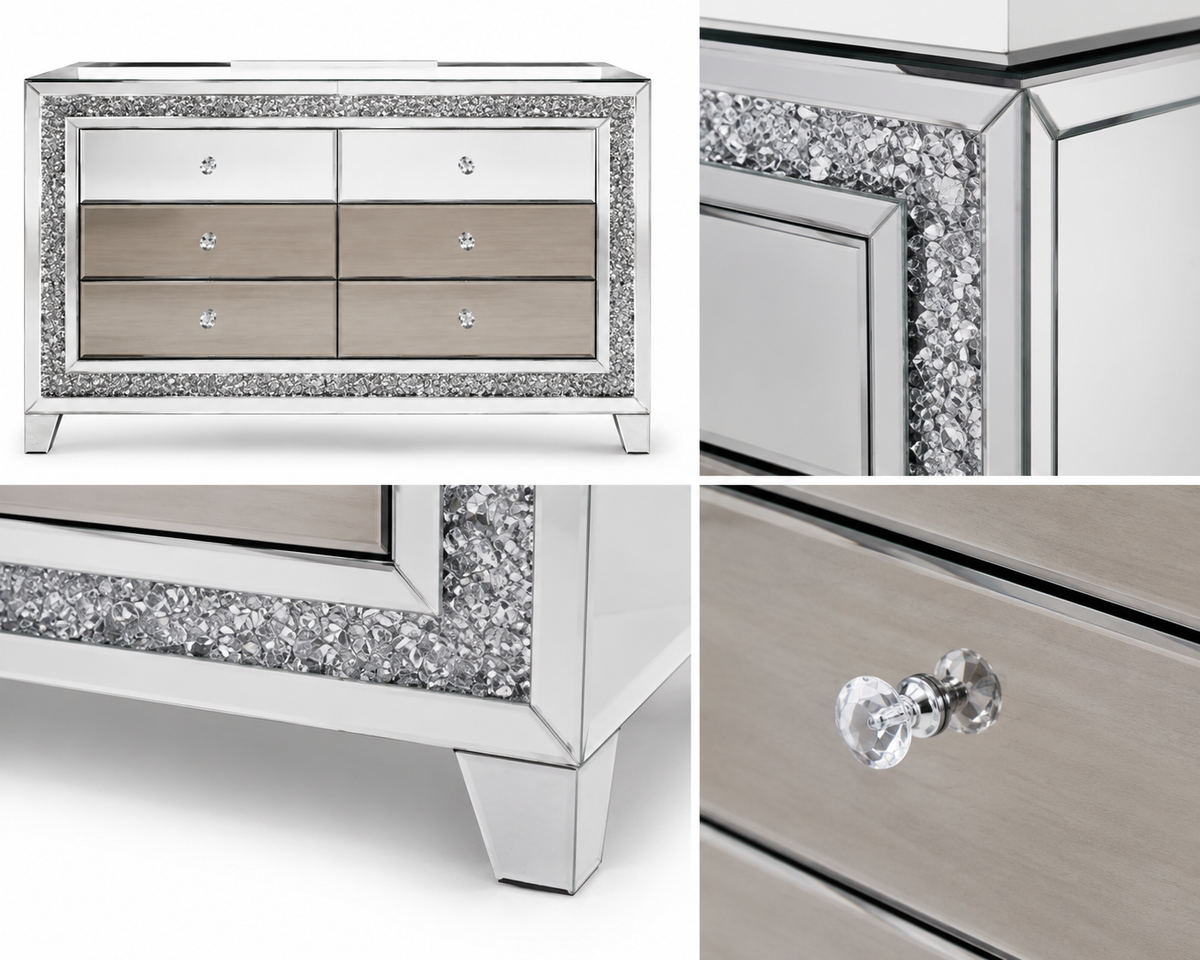 Commode Miroir et LED 6 tiroirs