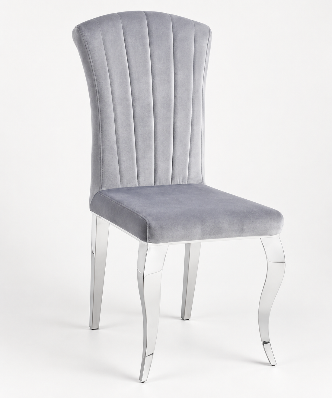 Lot de 6 Chaises Salle à Manger Baroque – Velours Gris & Pieds Chromés