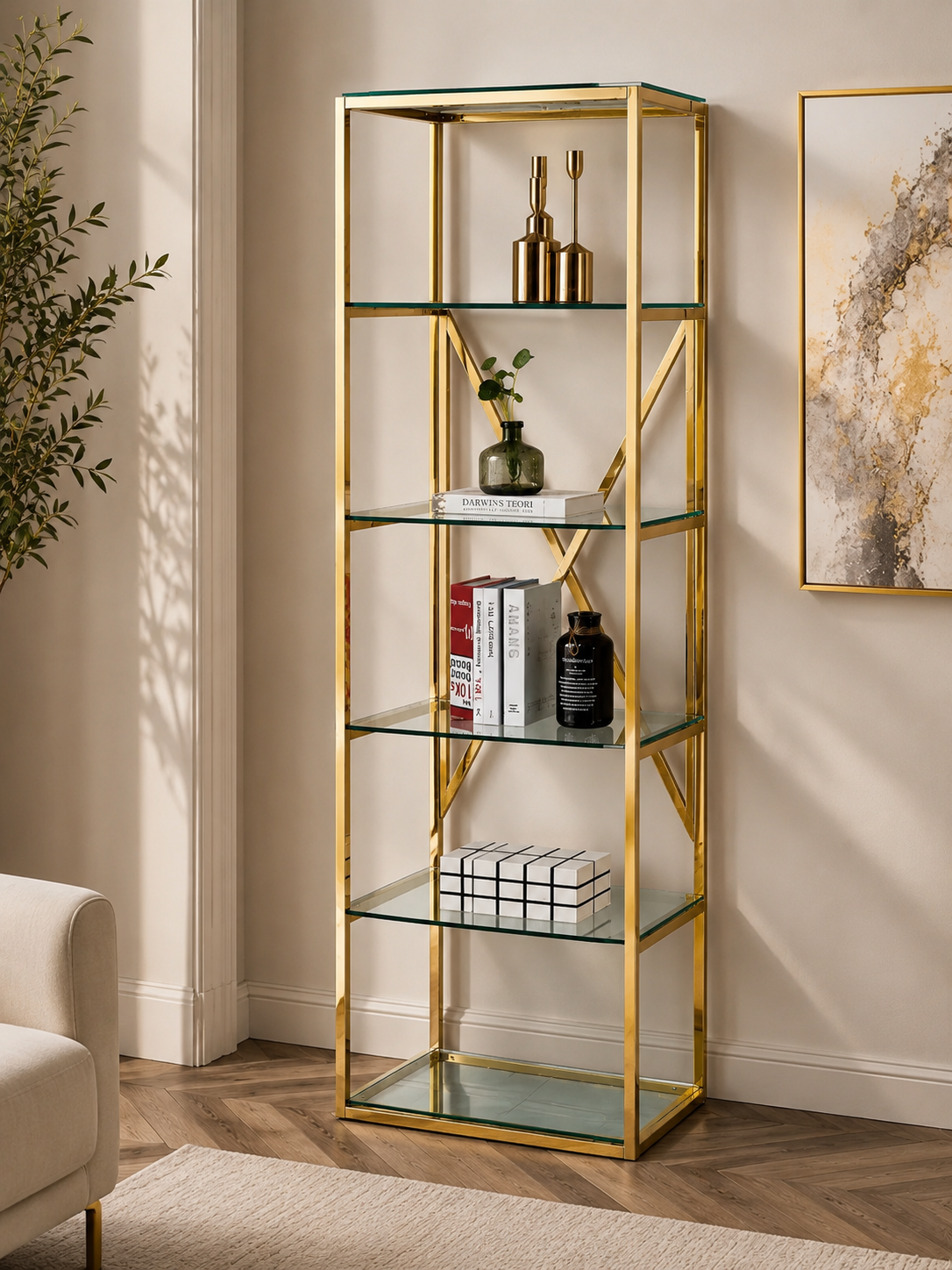 Bibliothèque ARYA gold en verre Transparent 60x40x180 cm