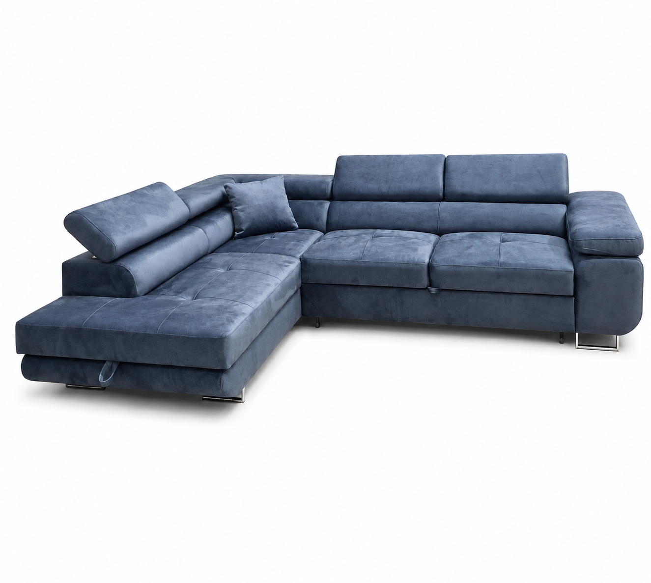 Canapé d’Angle Convertible TOULOUSE Bleu avec COFFRE de rangement – Angle Gauche – Velours – 275x202 cm