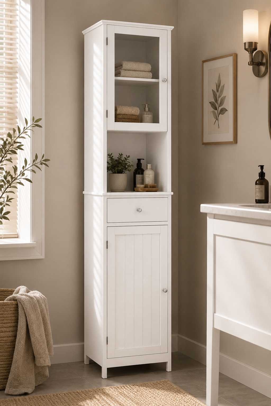 Colonne de salle de bain en MDF blanc 180 x 37 x 30 cm