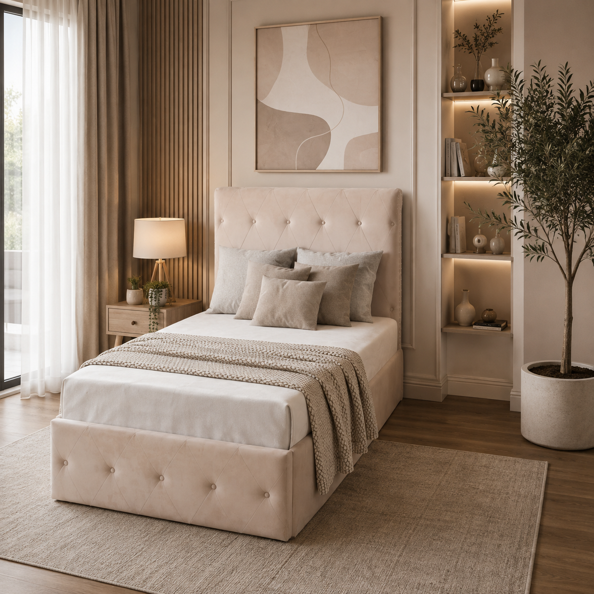 Lit Coffre CORSICA – 90x190 cm – Velours – Avec Rangement