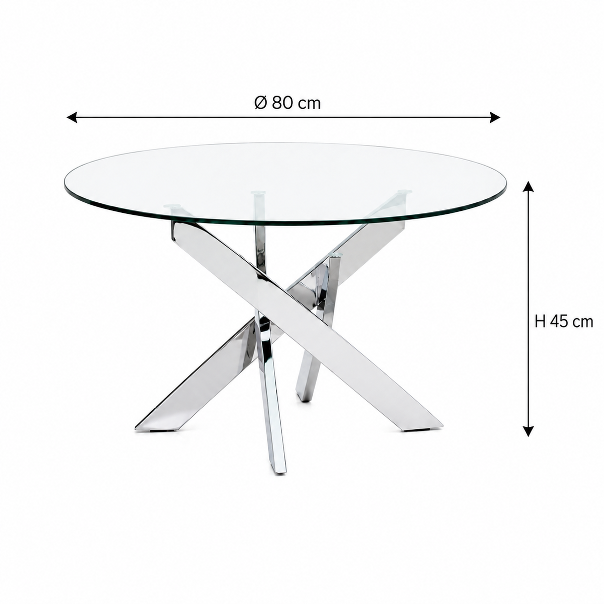 Table basse ronde JESSY pieds chrome et plateau en verre TRANSPARENT 80 cm #couleur_transparent