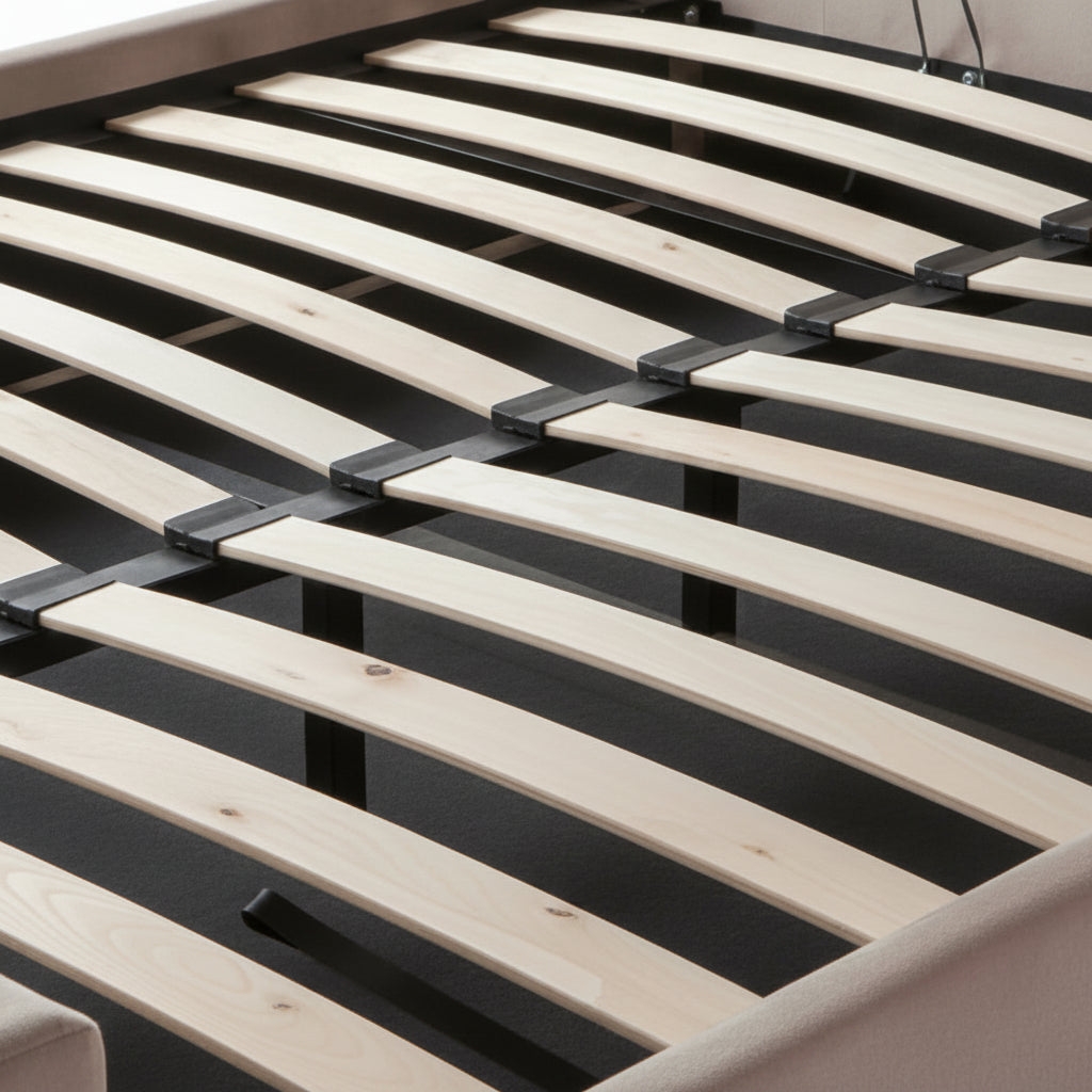 Lit coffre capitonné velours moka 160x200 cm sommier inclus VICTORIA