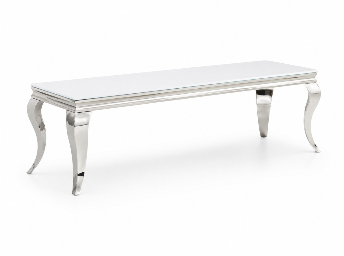 Meuble TV BAROQUE Chrome 160x45x45 cm #couleur_blanc