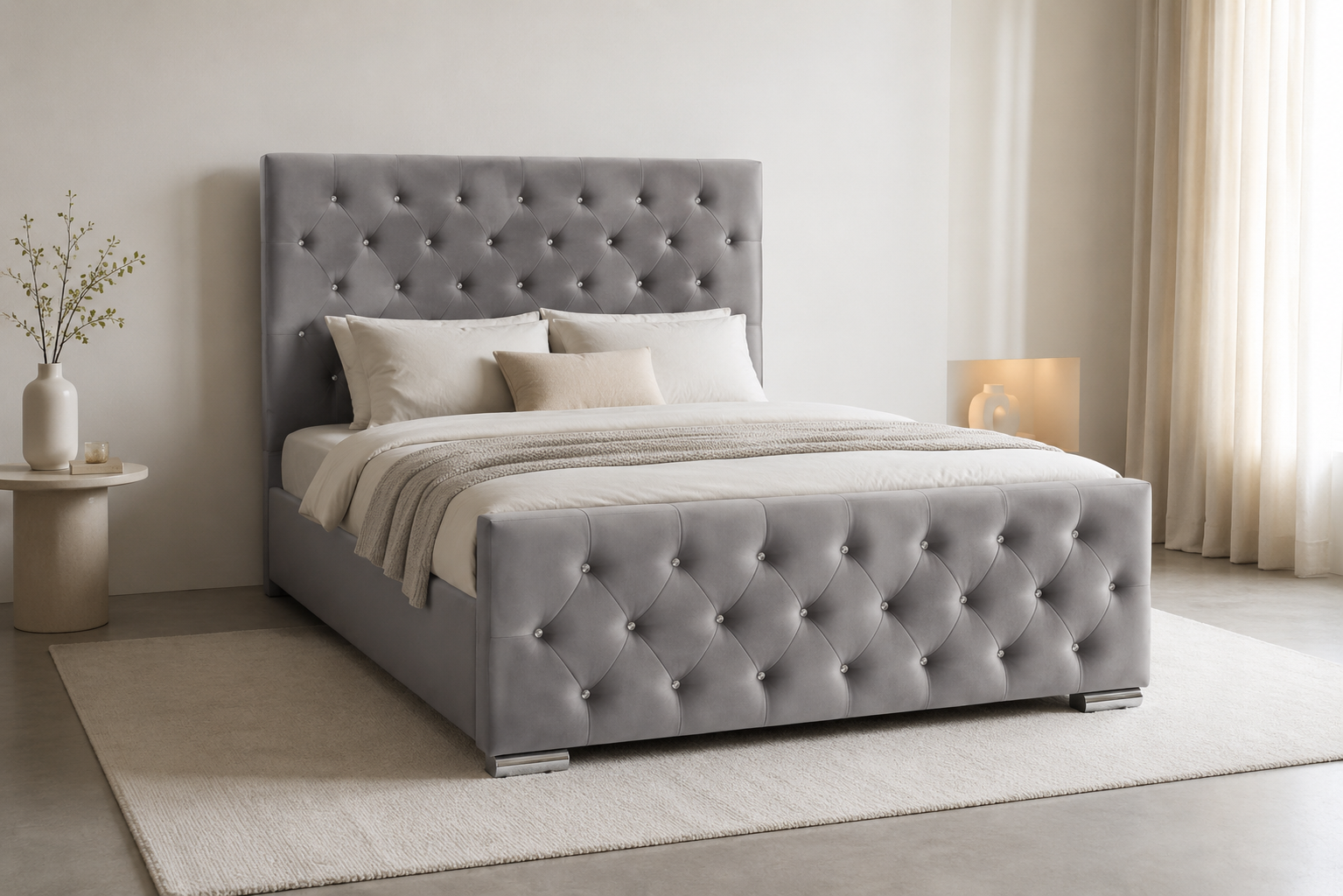 Lit 2 places 140x190 cm velours gris sommier inclus  PRESTIGE #couleur_gris