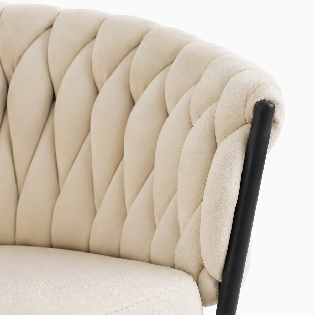 Lot de 2 chaises TRESSEES Velours Pied en métal noir - écru