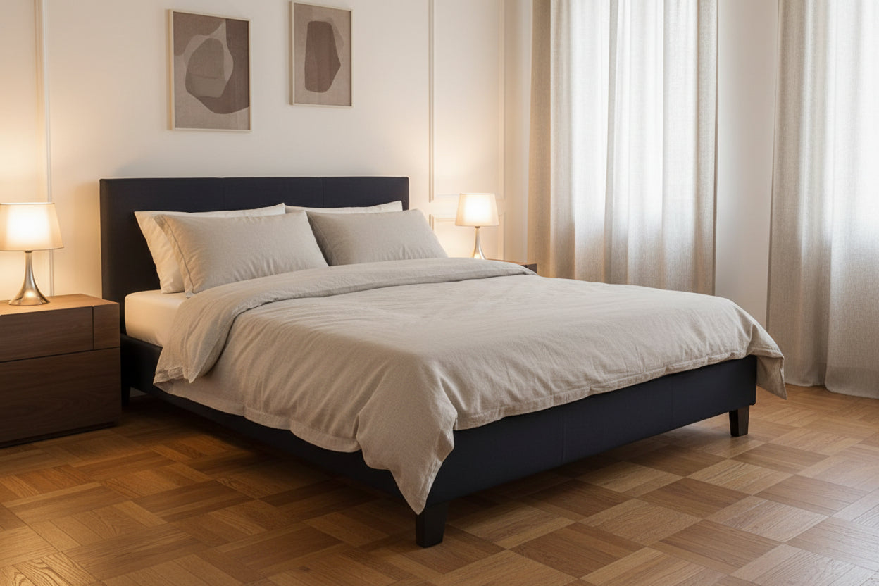 Lit 2 places 160x200 cm tissu gris sommier inclus KELIA #couleur_noir