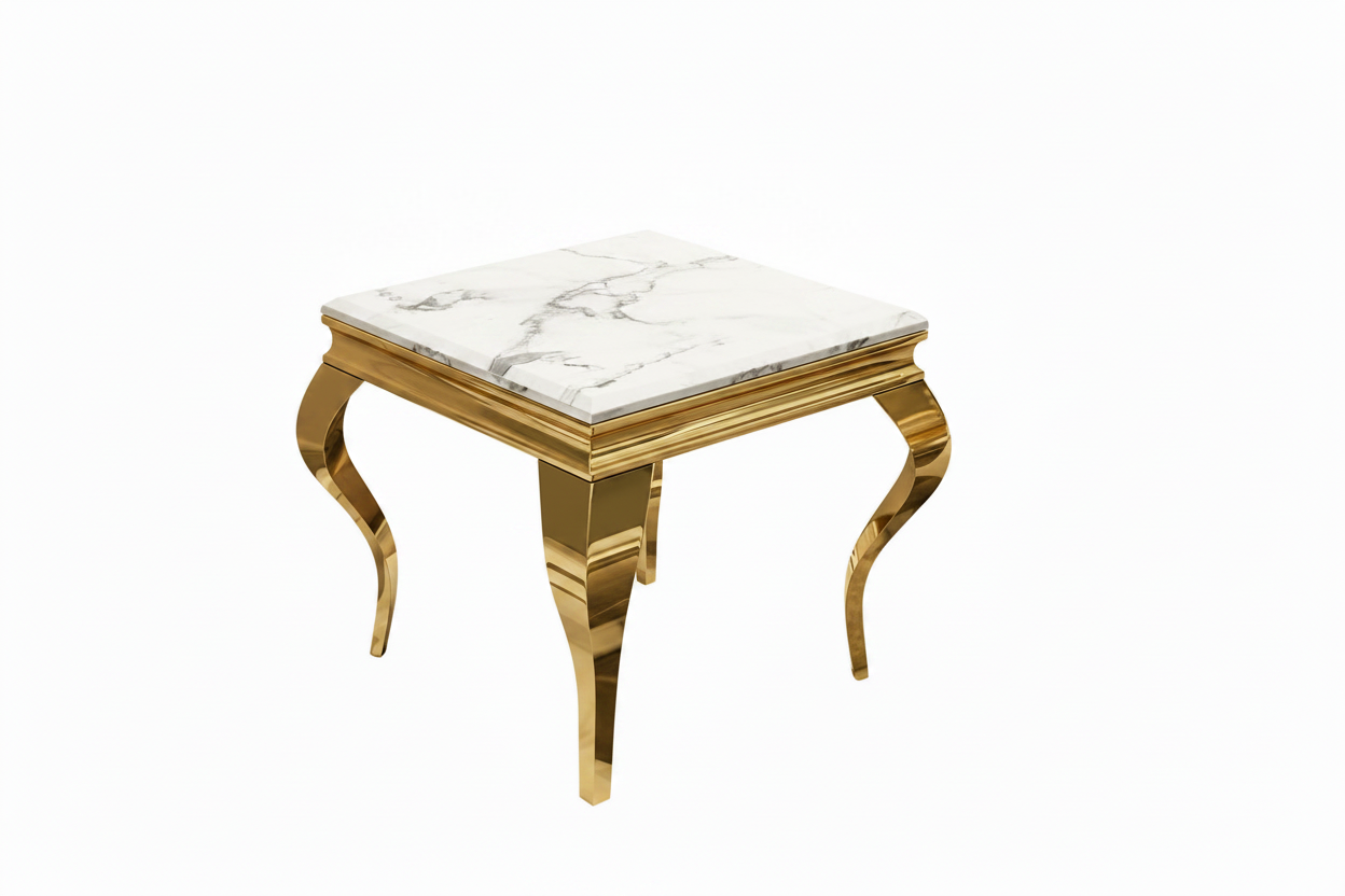Guéridon BAROQUE gold marbre blanc 50x50 cm #couleur_marbre_blanc