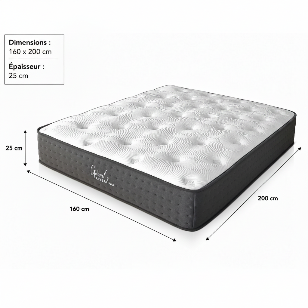 Matelas MERIDIEN à ressorts ensachés 160x200 cm épaisseur 25 cm