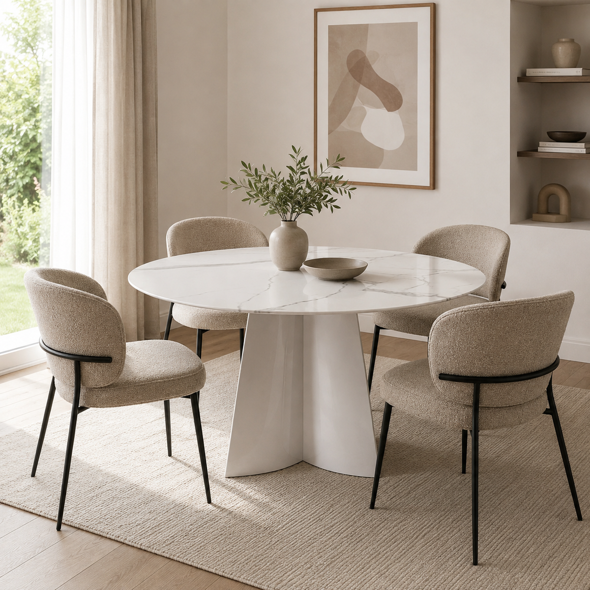 Table à manger CAPUCINE Chrome Marbre blanc