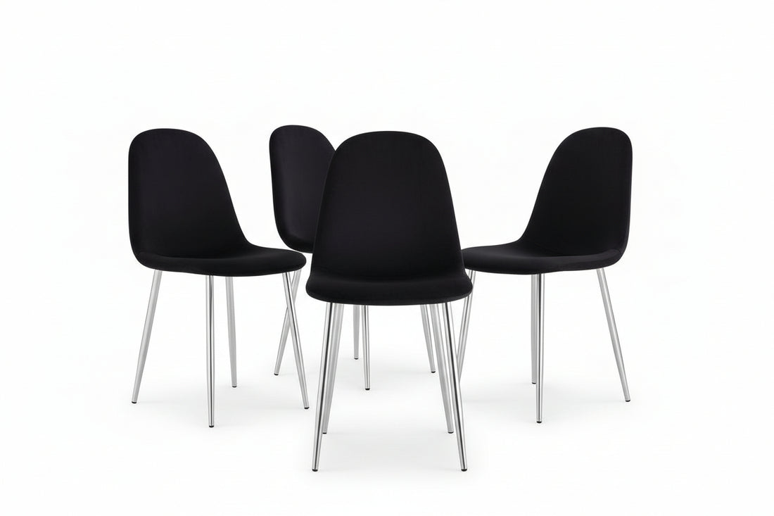 Lot de 4 Chaises Scandinaves Velours Noir Pieds Chrome 43,5x40x87cm