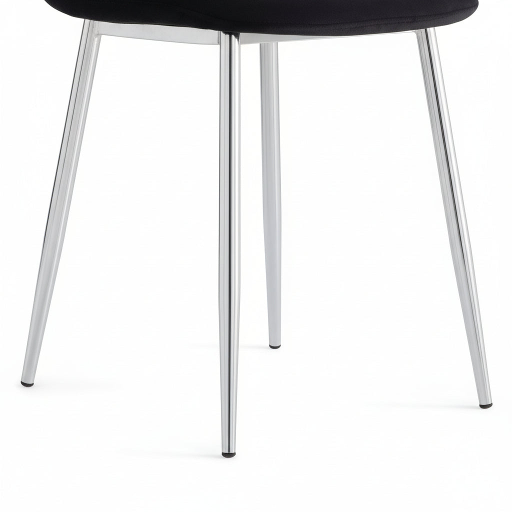Lot de 4 Chaises Scandinaves Velours Noir Pieds Chrome 43,5x40x87cm