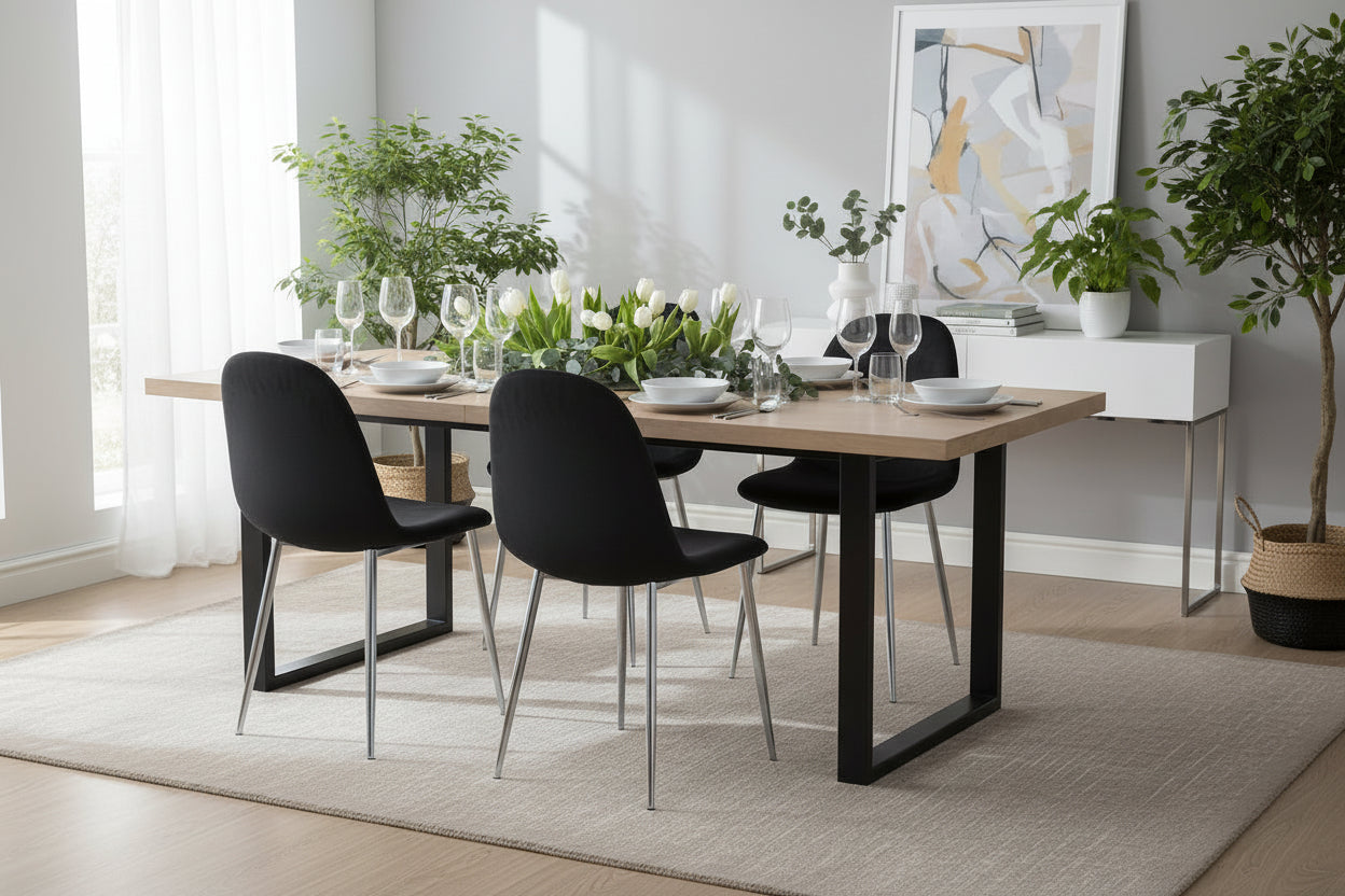 Lot de 4 Chaises Scandinaves Velours Noir Pieds Chrome 43,5x40x87cm