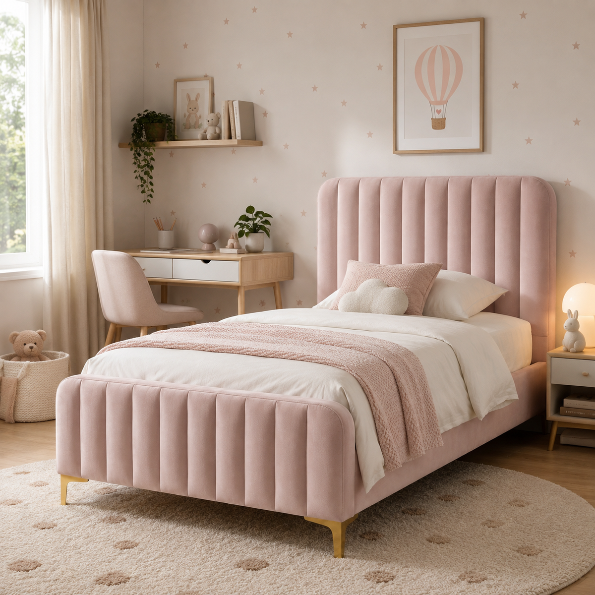 Lit 1 place velours sommier inclus 90x190 cm FAYE