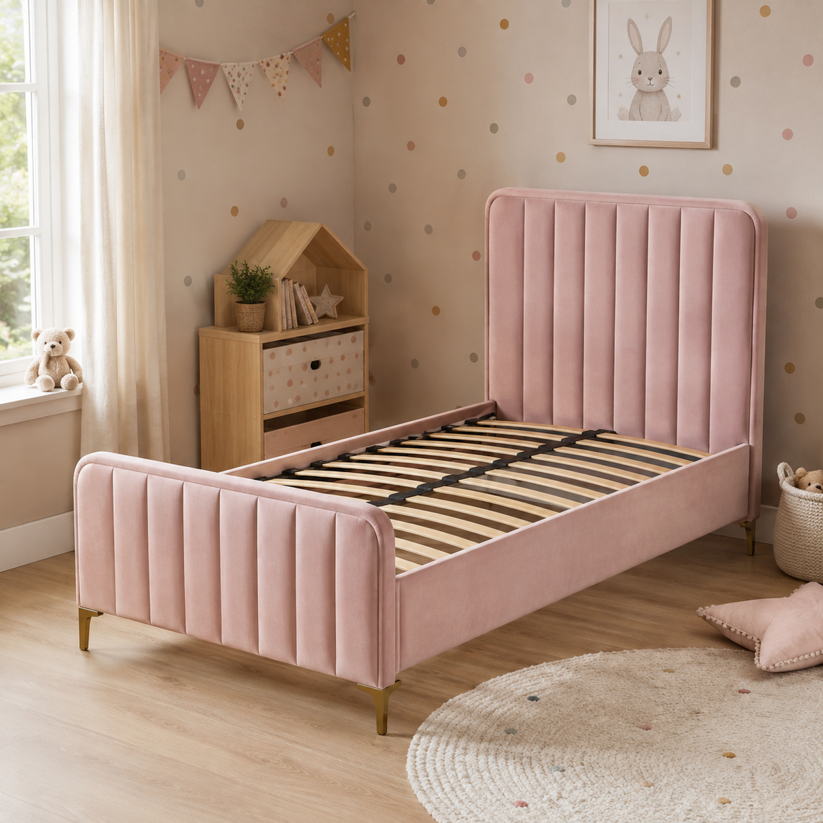 Lit 1 place velours sommier inclus 90x190 cm FAYE