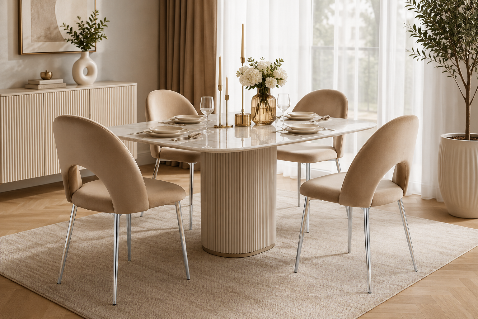 Lot de chaises TEDDY Chrome velours #couleur_taupe