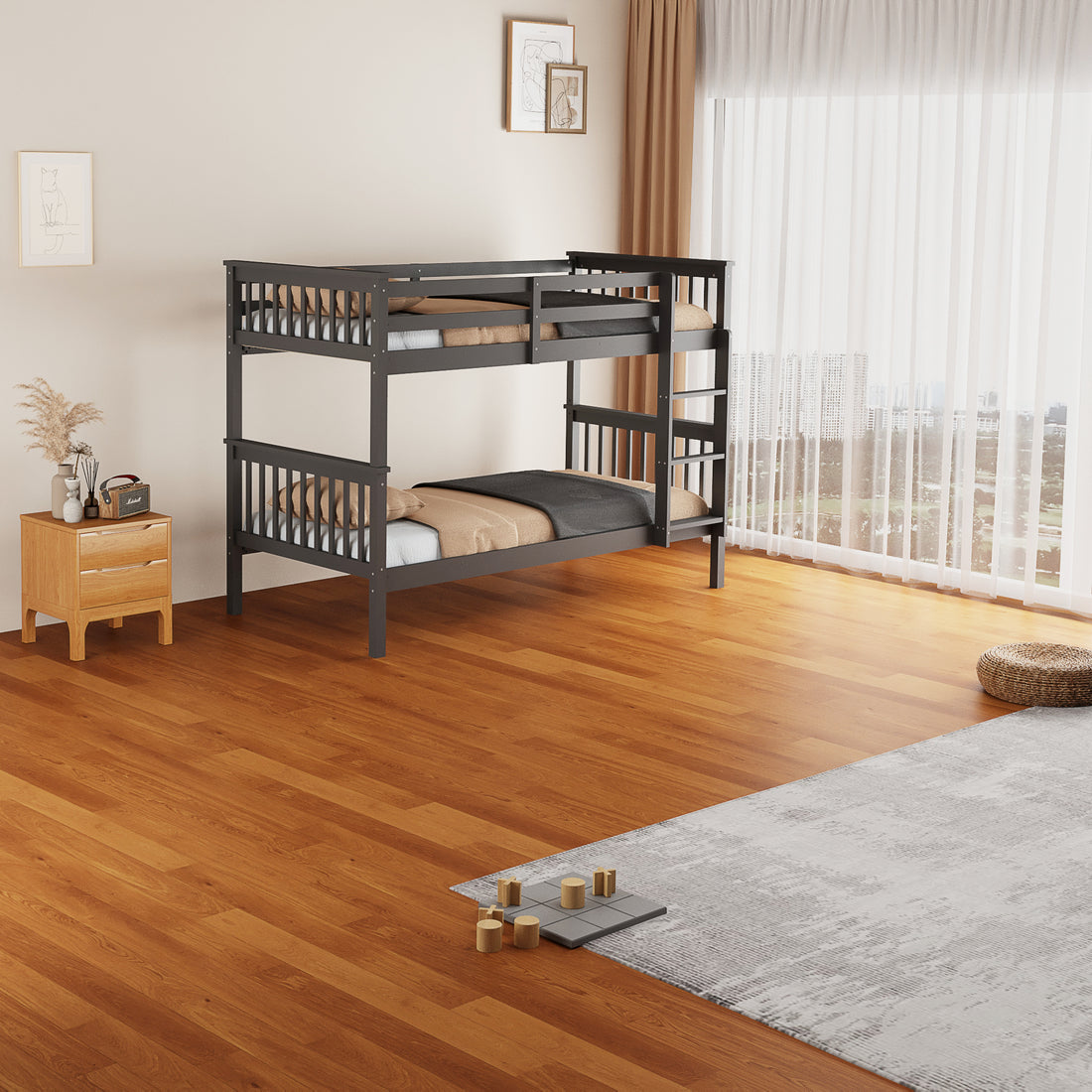 Lit superposé 1+1 BATNA en Bois 90x190 cm #couleur_gris