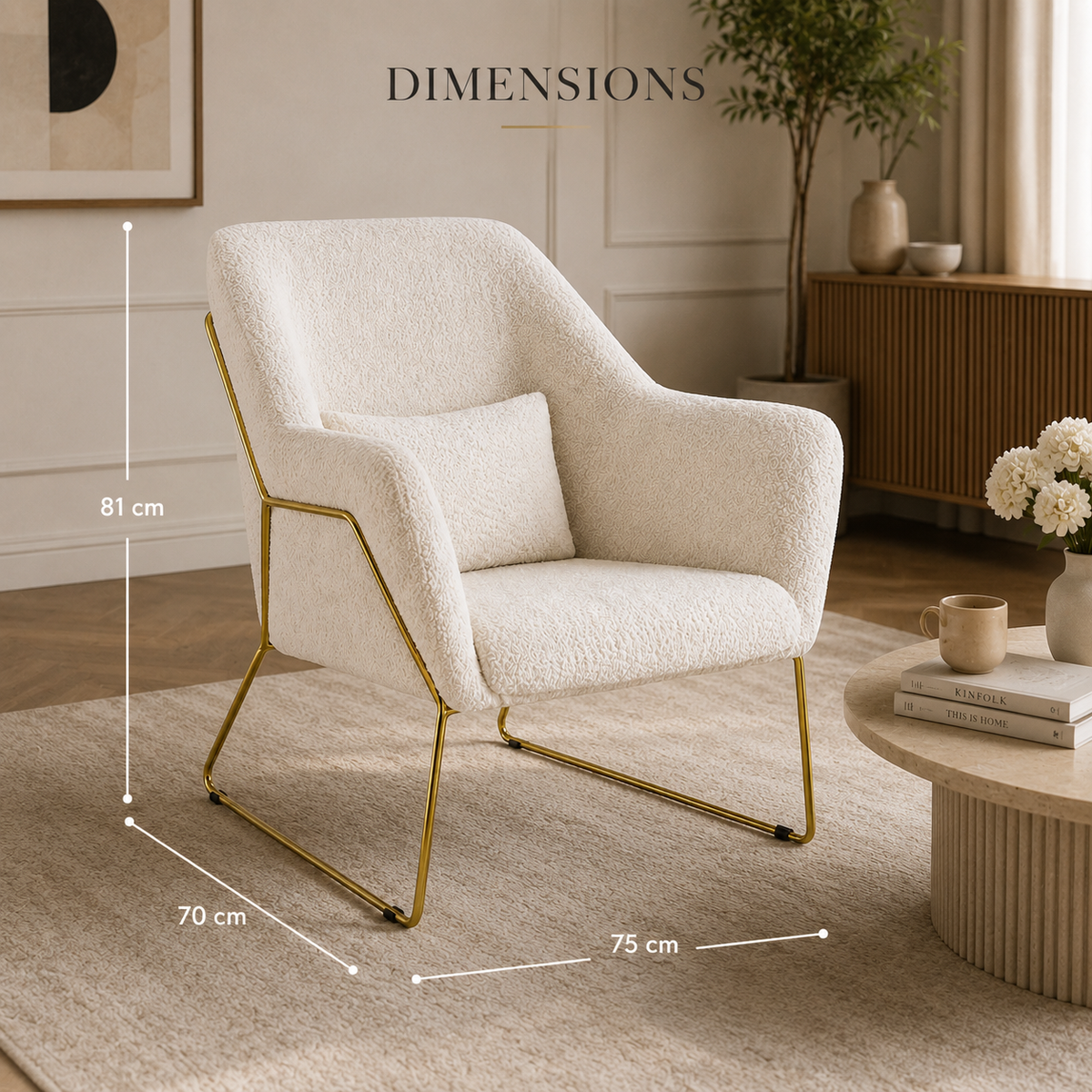 Fauteuil BASKA Gold laine beige