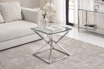 Guéridon PYRAMIDE Chrome Transparent 55x55x H55 cm #couleur_transparent